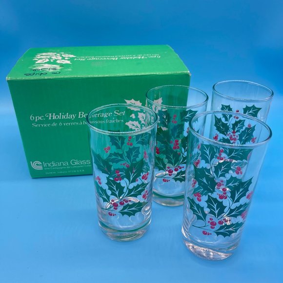 Indiana Glass Dining Vintage Indiana Glass Christmas Holly Tumbler